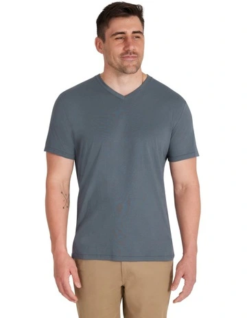Essential V Neck Tee in Steel Blue