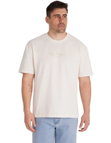 Embroidered Relaxed Fit Tee in Ecru