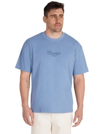 Embroidered Relaxed Fit Tee in Dusty Blue