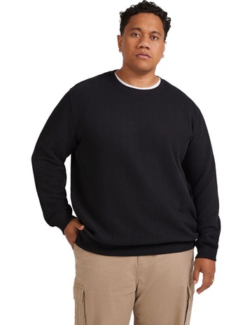 Asher Jacquard Crew Sweat in Black