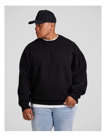 Relaxed Fit Crew Sweater in Black