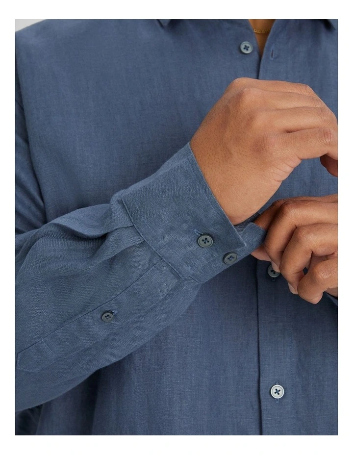 Resort Relaxed Fit Linen Shirt in Steel Blue image 5