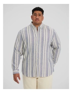 Ashton Stripe Linen Shirt in Denim Blue