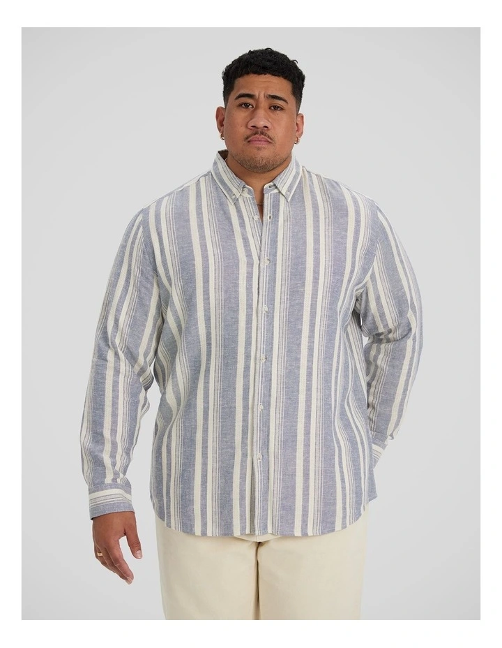Ashton Stripe Linen Shirt in Denim Blue image 1