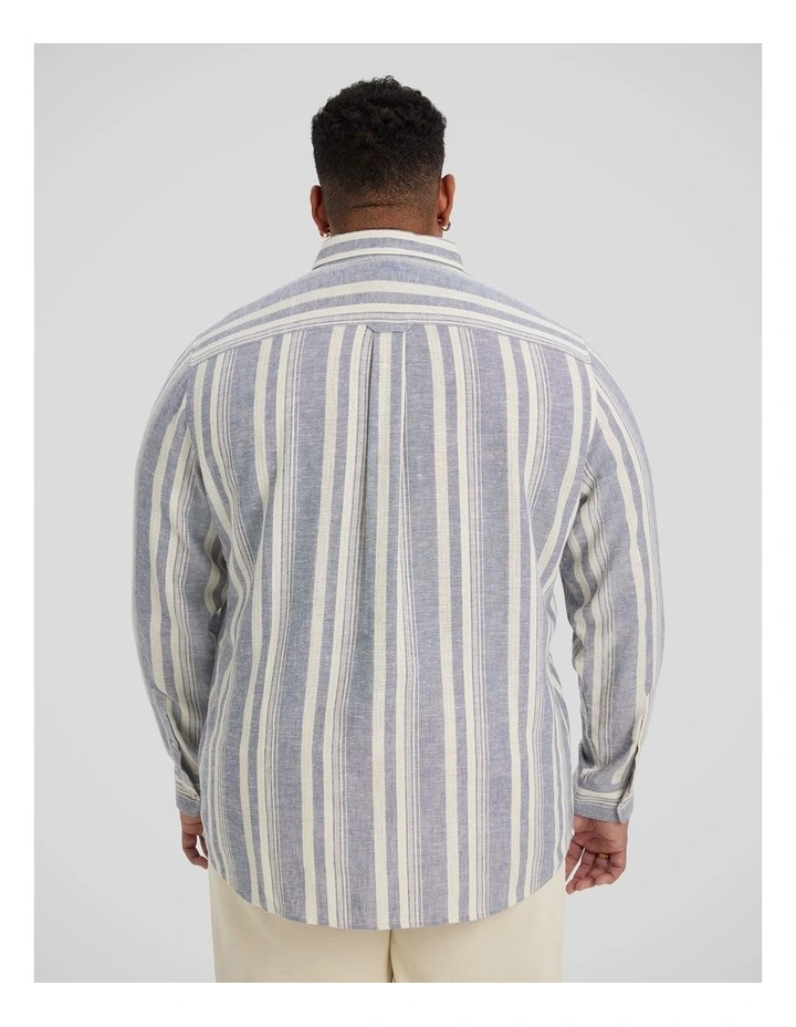 Ashton Stripe Linen Shirt in Denim Blue image 2