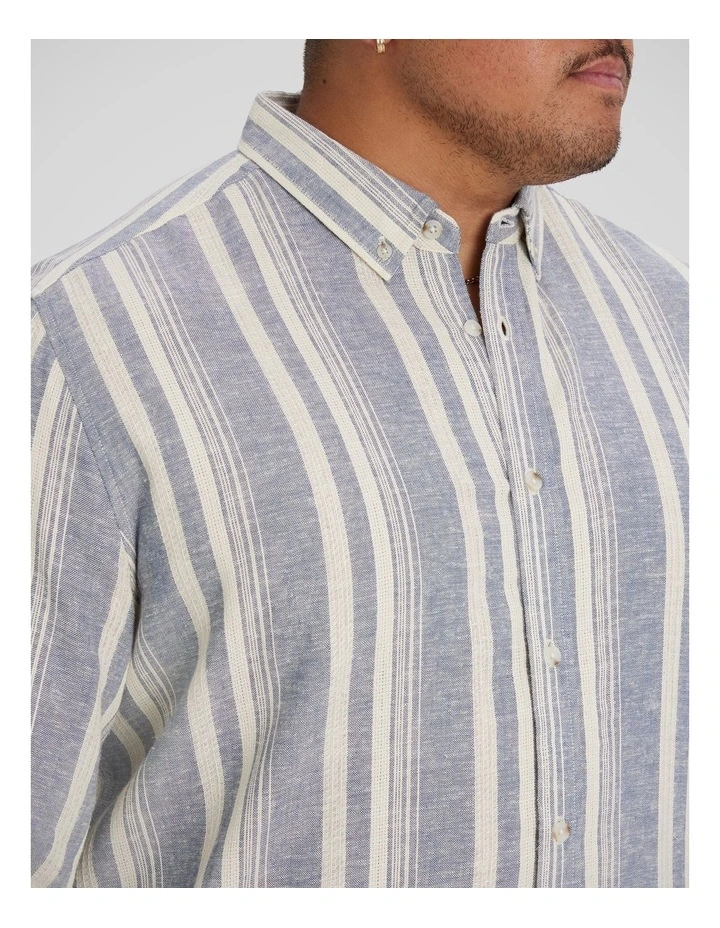 Ashton Stripe Linen Shirt in Denim Blue image 3