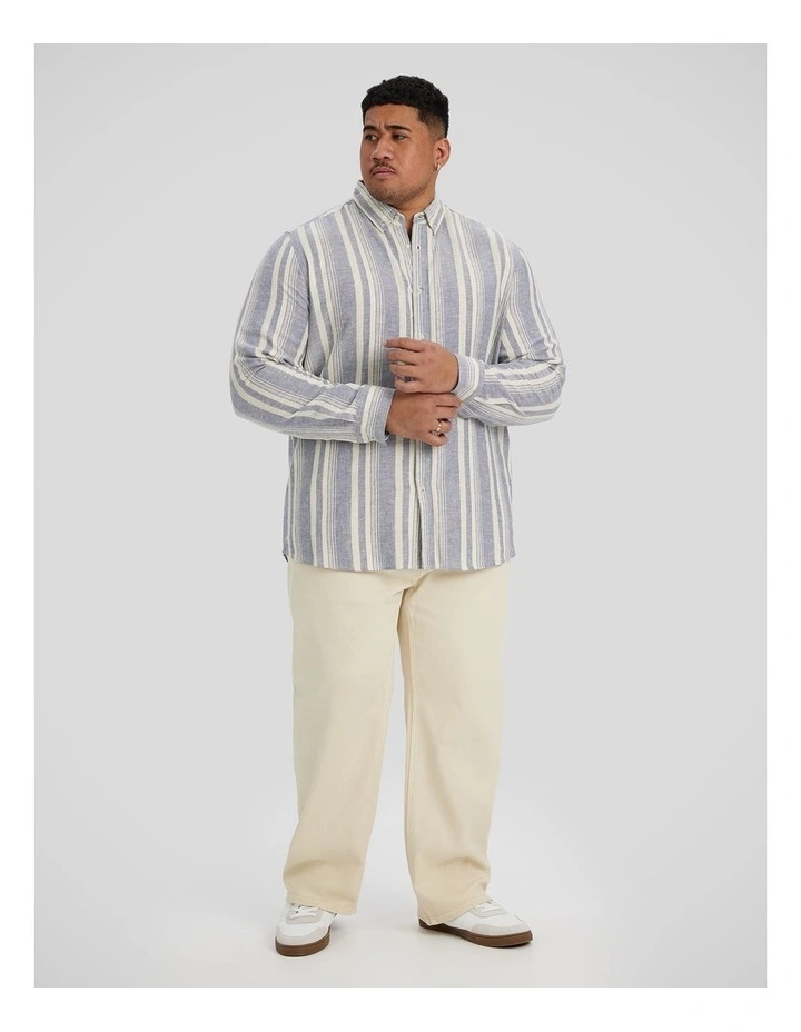 Ashton Stripe Linen Shirt in Denim Blue image 4