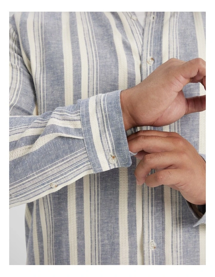 Ashton Stripe Linen Shirt in Denim Blue image 5