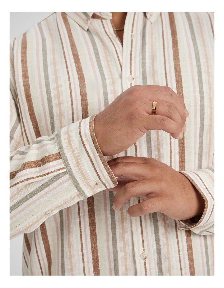 Percy Stripe Linen Shirt in Bronze image 5