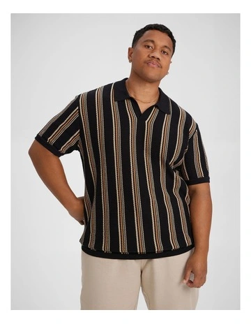 Ripley Stripe Knit Polo in Black