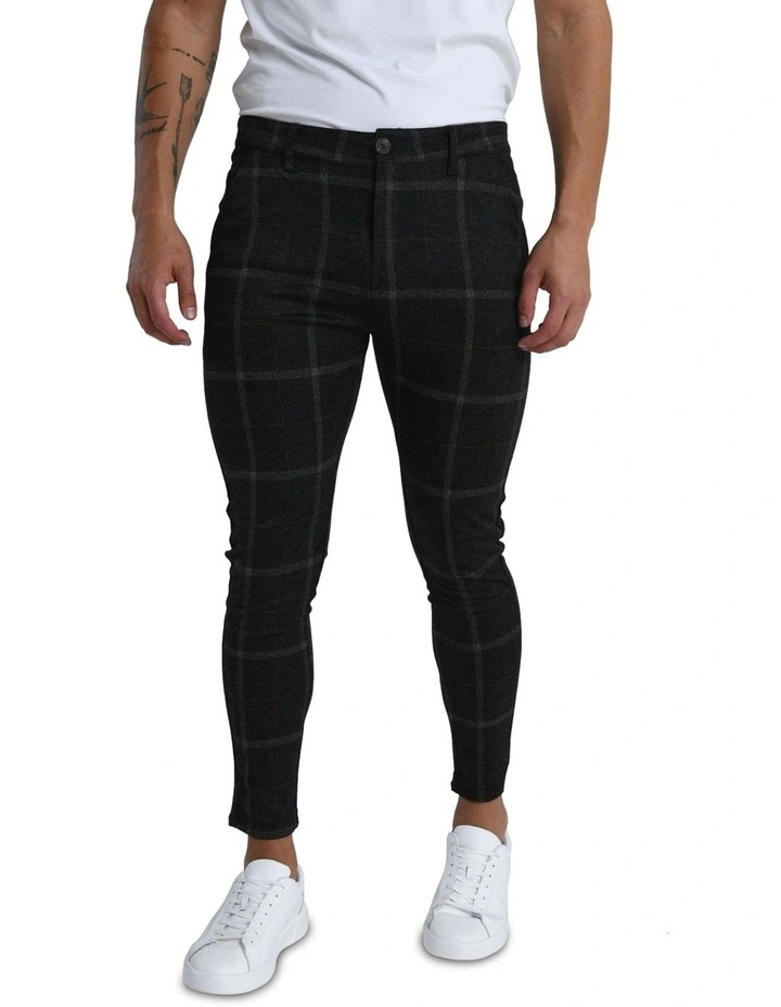 Chester Dark Checkered Pant in Dark Brown image 1