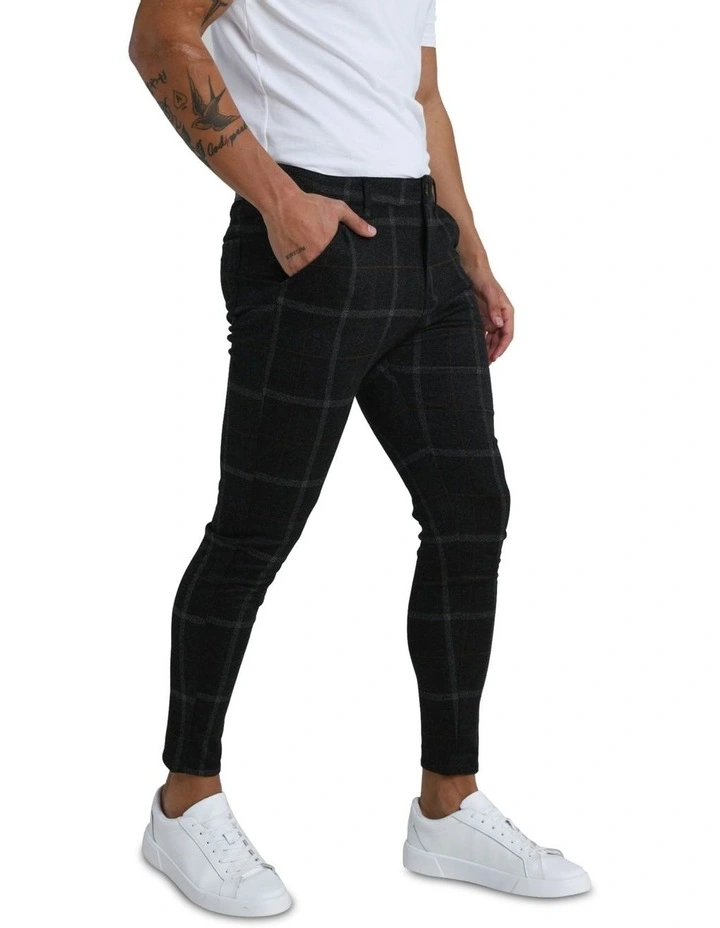 Chester Dark Checkered Pant in Dark Brown image 7