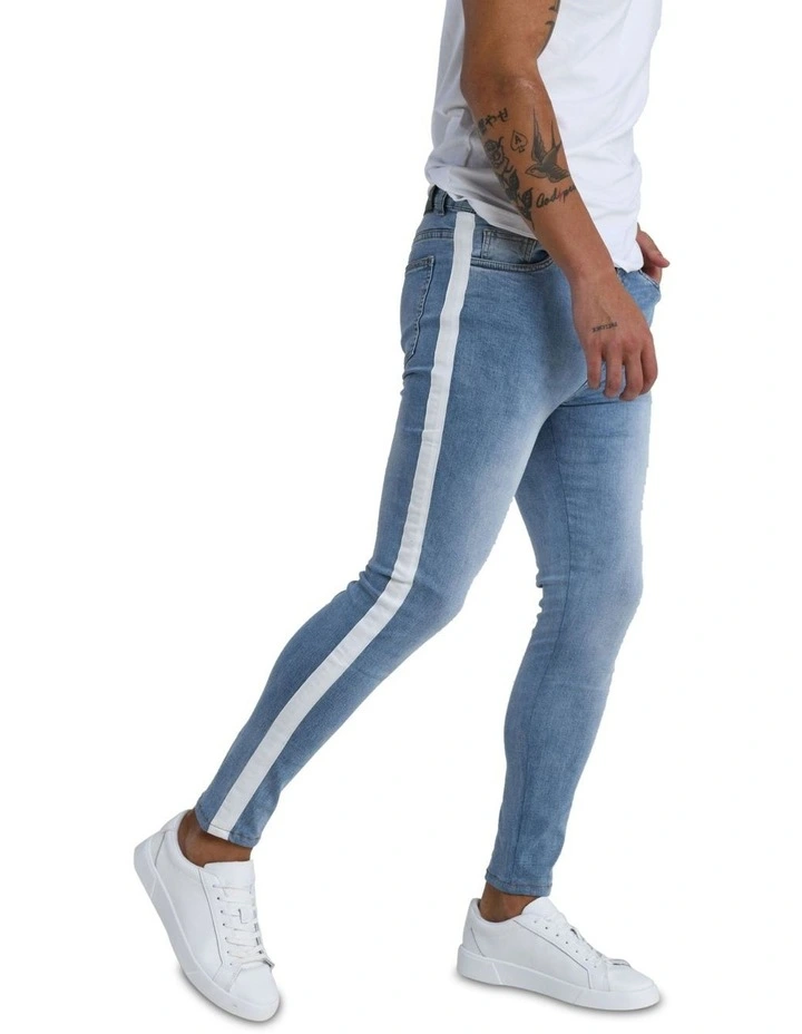 White Striped Jean in Blue image 3