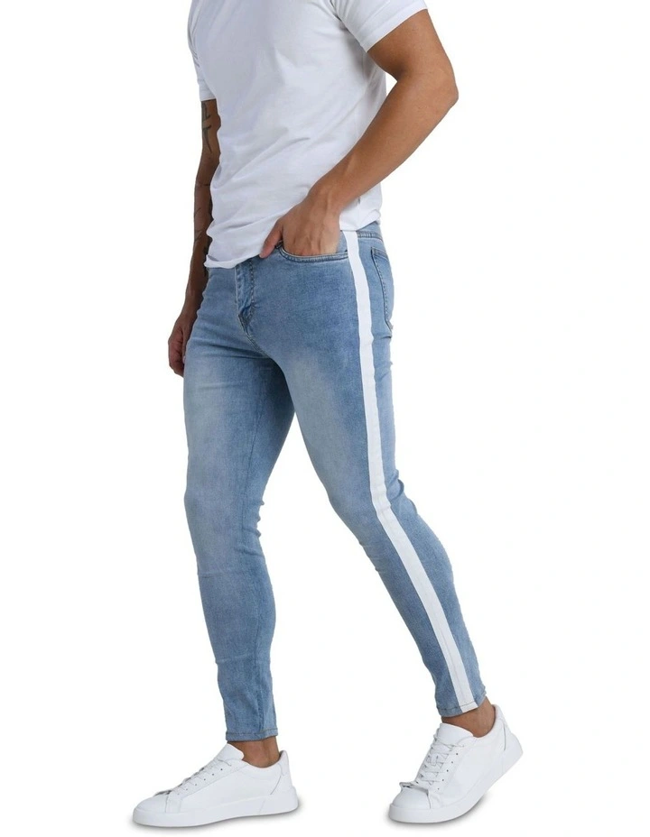 White Striped Jean in Blue image 5