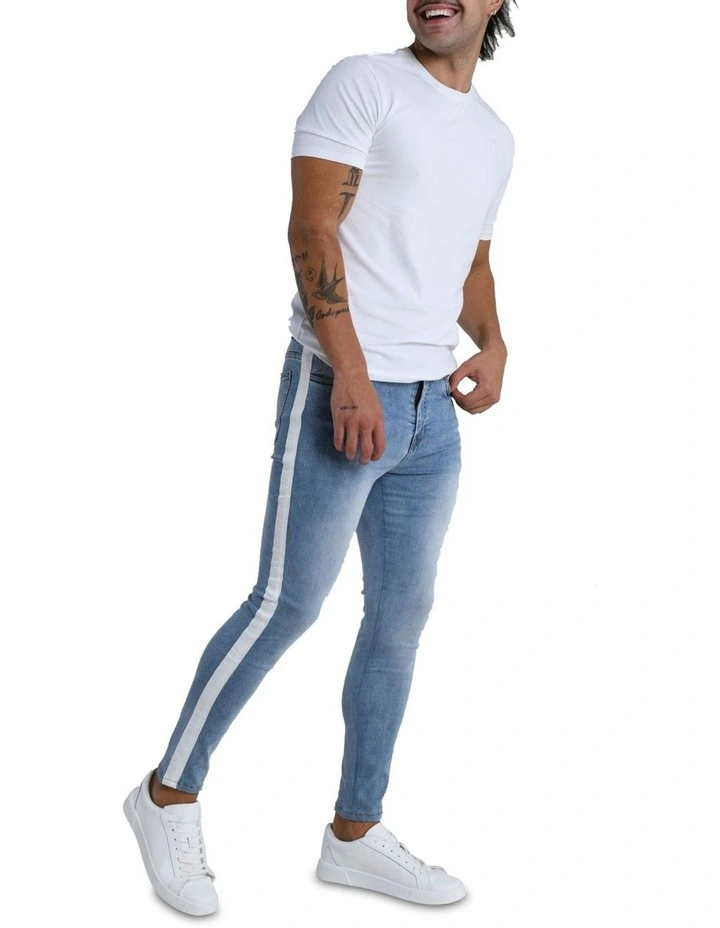 White Striped Jean in Blue image 6