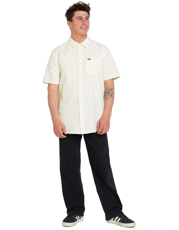 Honestone Woven Short Sleeve Shirt in Off White image 1
