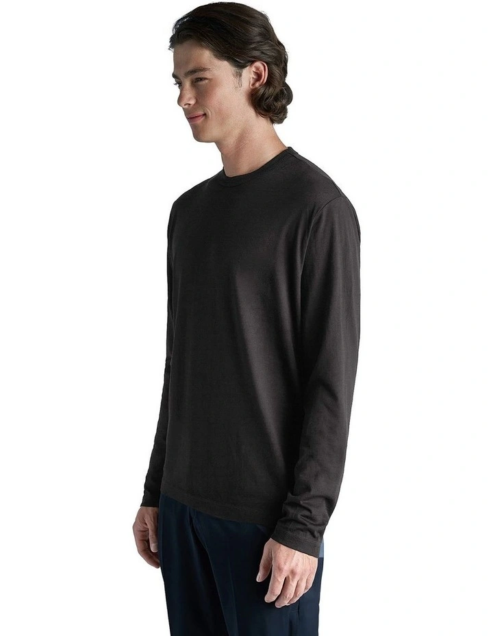 Merino Long Sleeve Tee in Black image 3