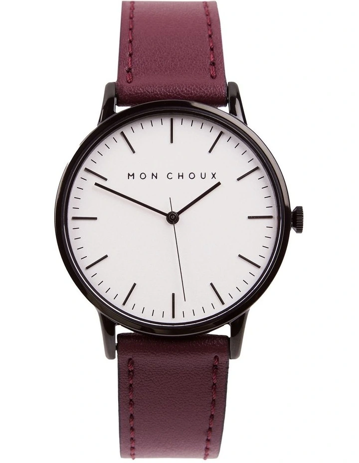 Classic Burgundy Grape Vegan Leather Watch 38mm in Noir image 1