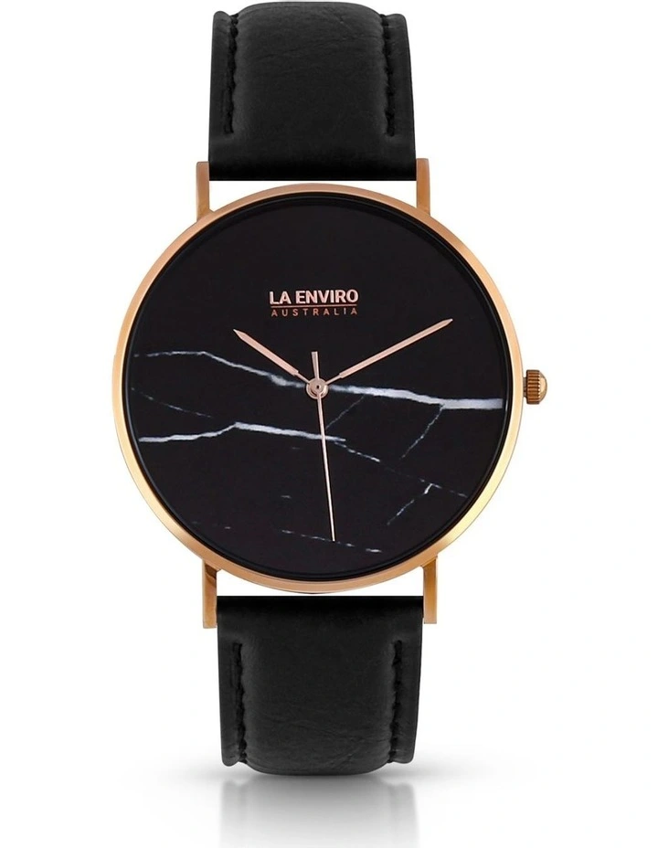 Pineapple Leather Rose Gold Black Strap Marble 40 mm Watch image 1