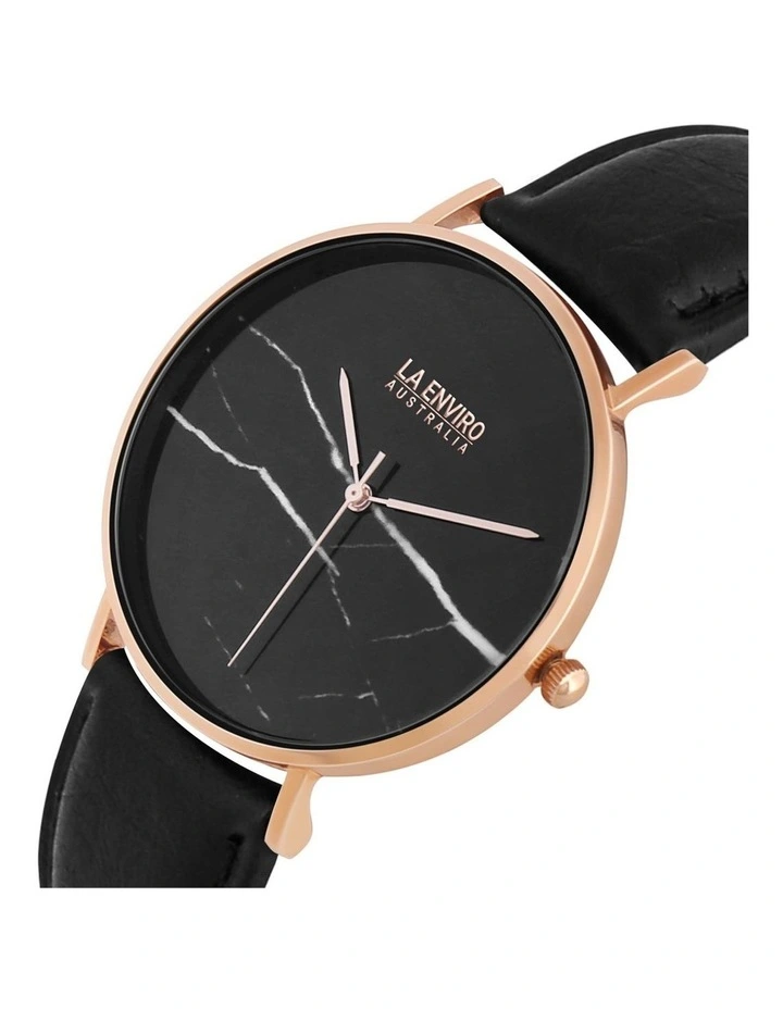 Pineapple Leather Rose Gold Black Strap Marble 40 mm Watch image 2