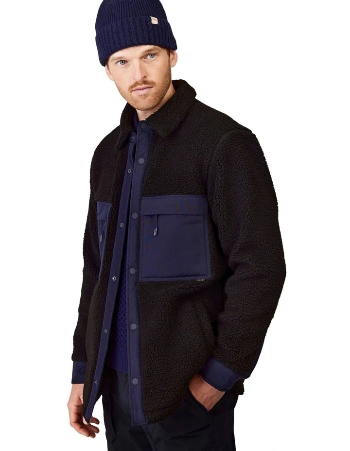 Two Tone Sherpa Jacket in Black/Navy image 2
