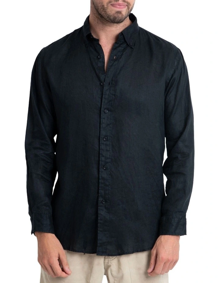 Long Sleeve Linen Shirt in Black image 1
