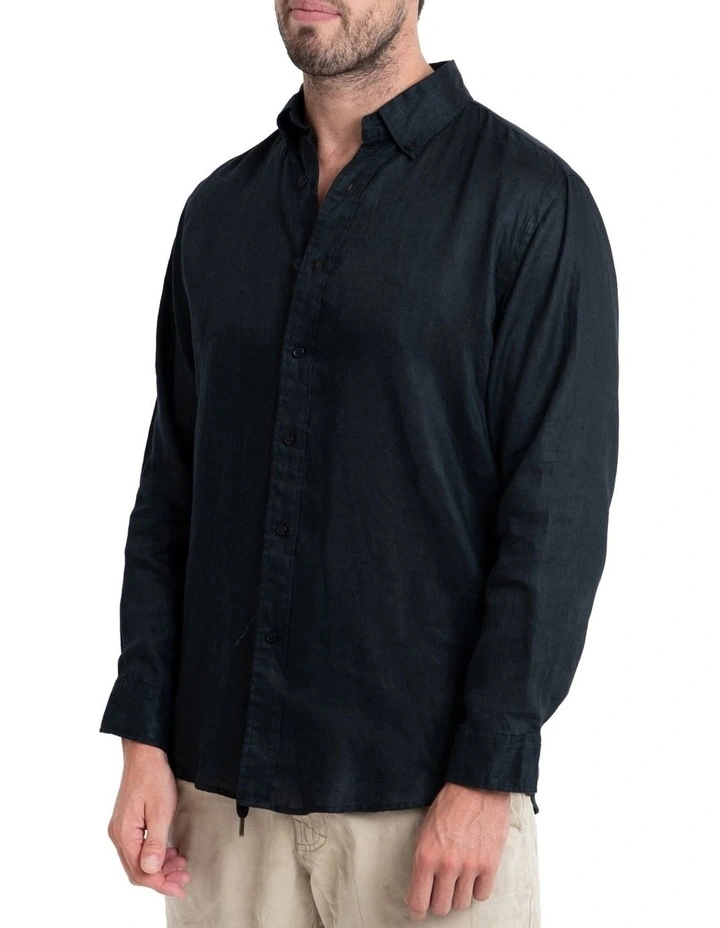 Long Sleeve Linen Shirt in Black image 3