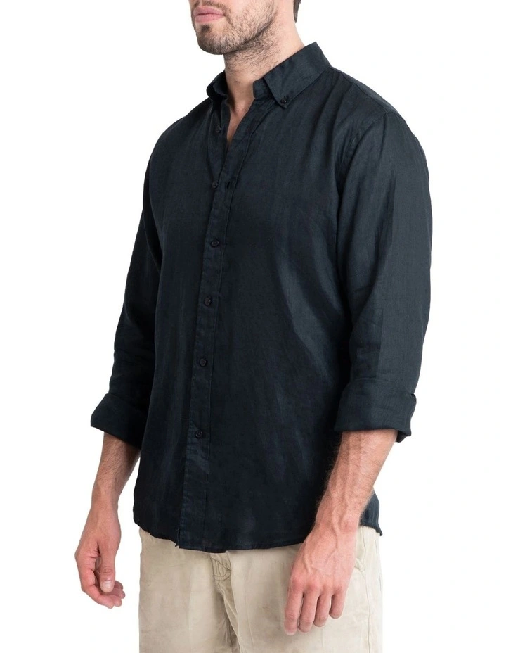 Long Sleeve Linen Shirt in Black image 4