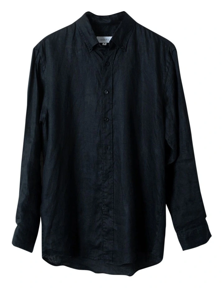 Long Sleeve Linen Shirt in Black image 5