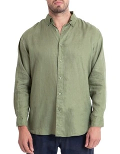 Long Sleeve Linen Shirt in Khaki