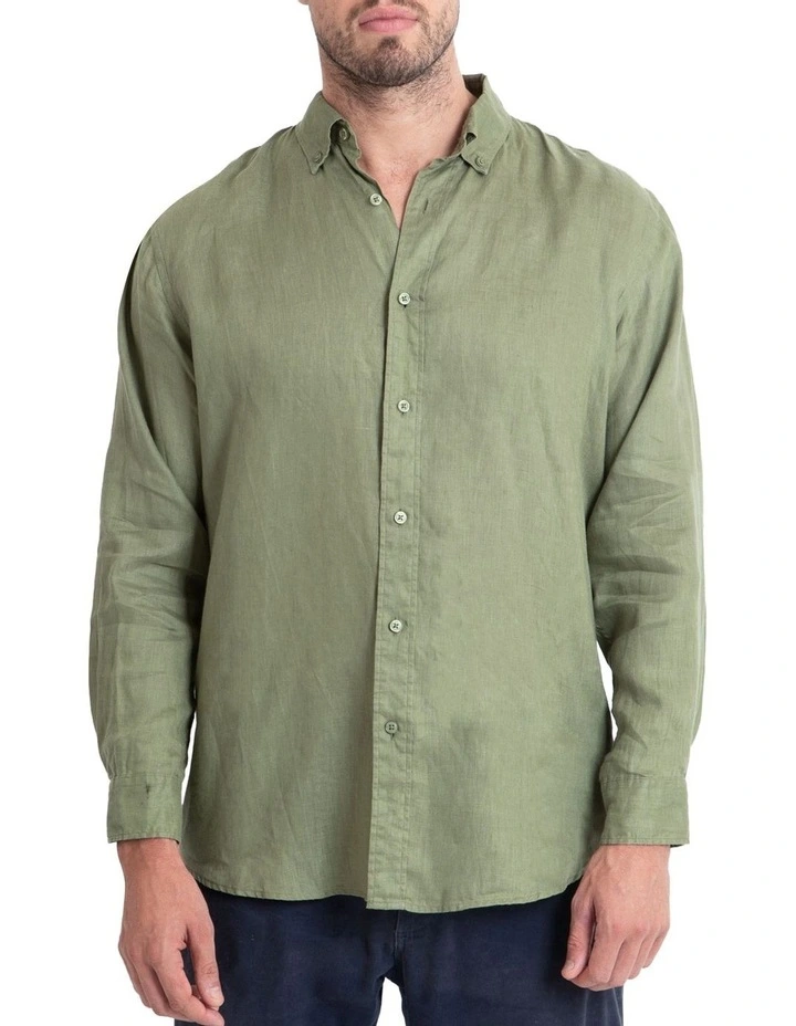 Long Sleeve Linen Shirt in Khaki image 1