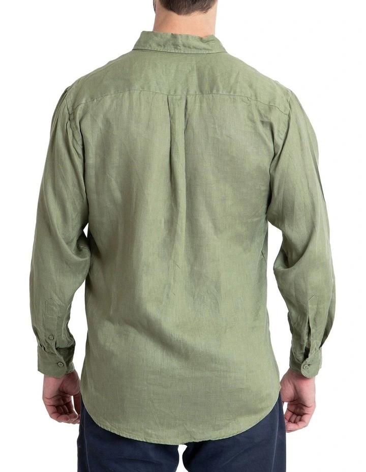 Long Sleeve Linen Shirt in Khaki image 2