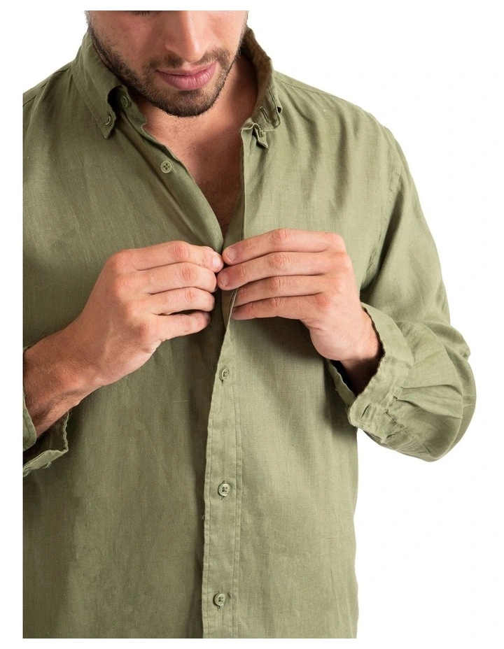 Long Sleeve Linen Shirt in Khaki image 4