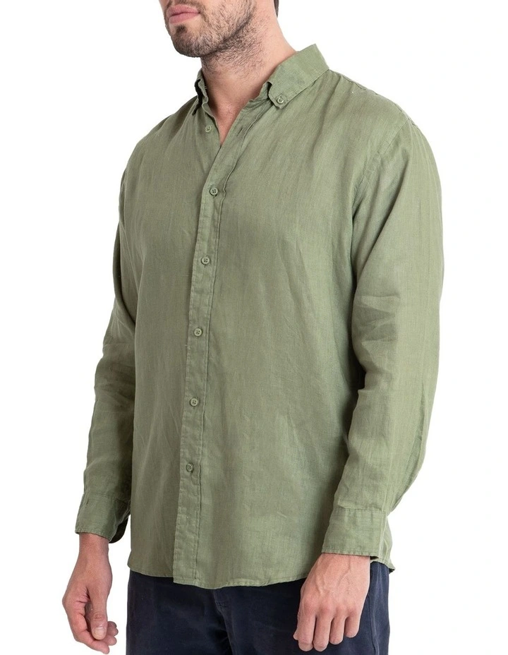 Long Sleeve Linen Shirt in Khaki image 5