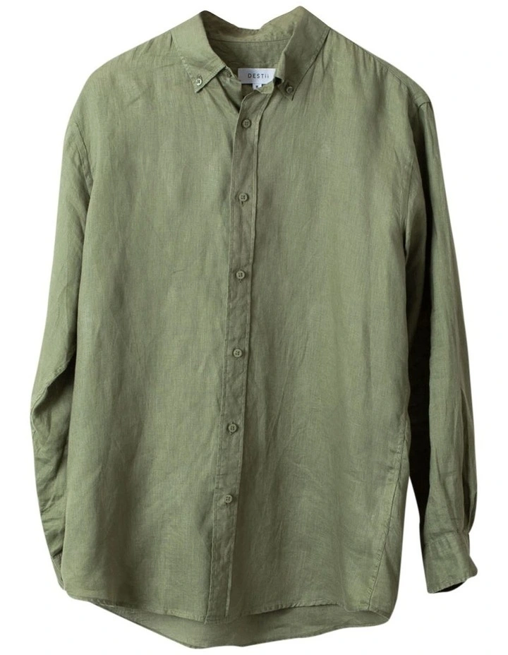 Long Sleeve Linen Shirt in Khaki image 6