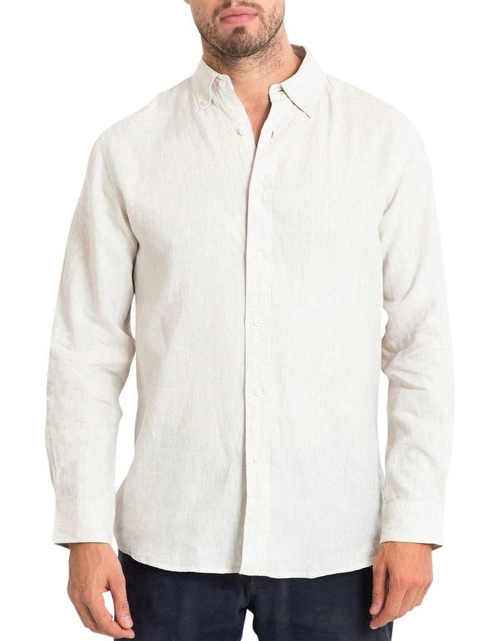 Long Sleeve Linen Shirt in Natural image 1