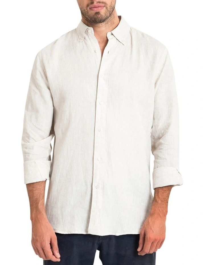 Long Sleeve Linen Shirt in Natural image 3