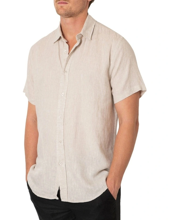 Short Sleeve Linen Shirt in Natural image 3