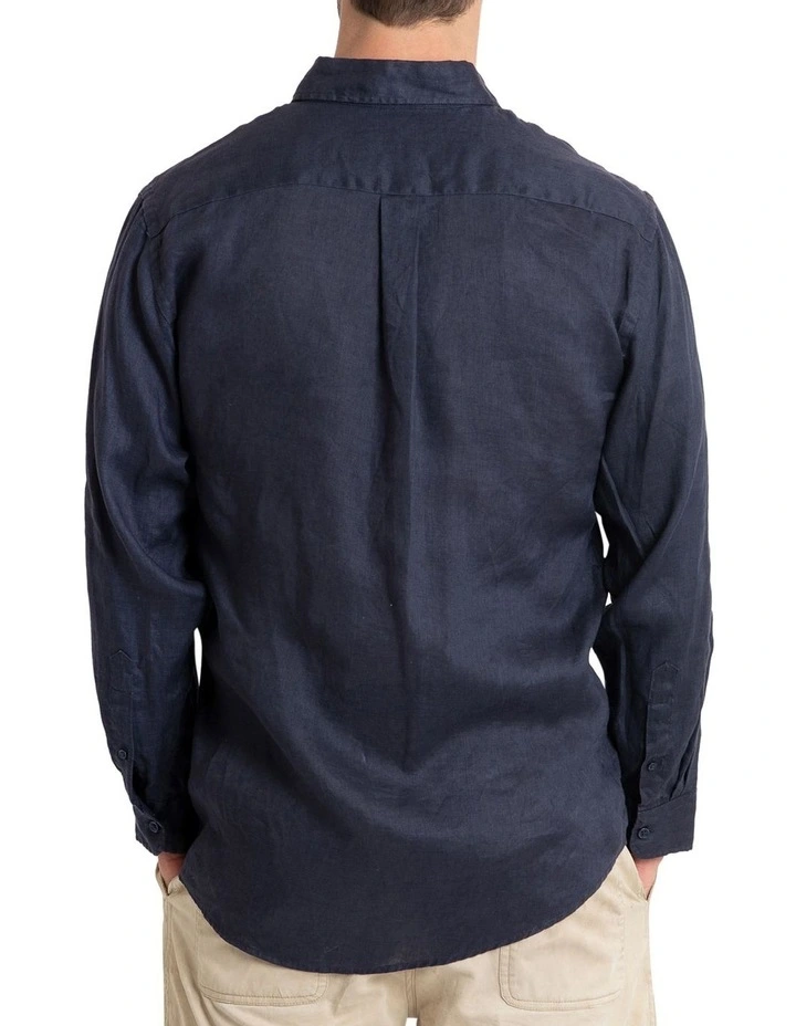 Long Sleeve Linen Shirt in Navy image 2