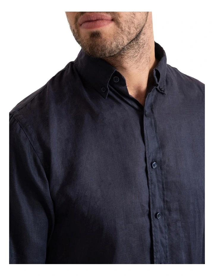 Long Sleeve Linen Shirt in Navy image 5