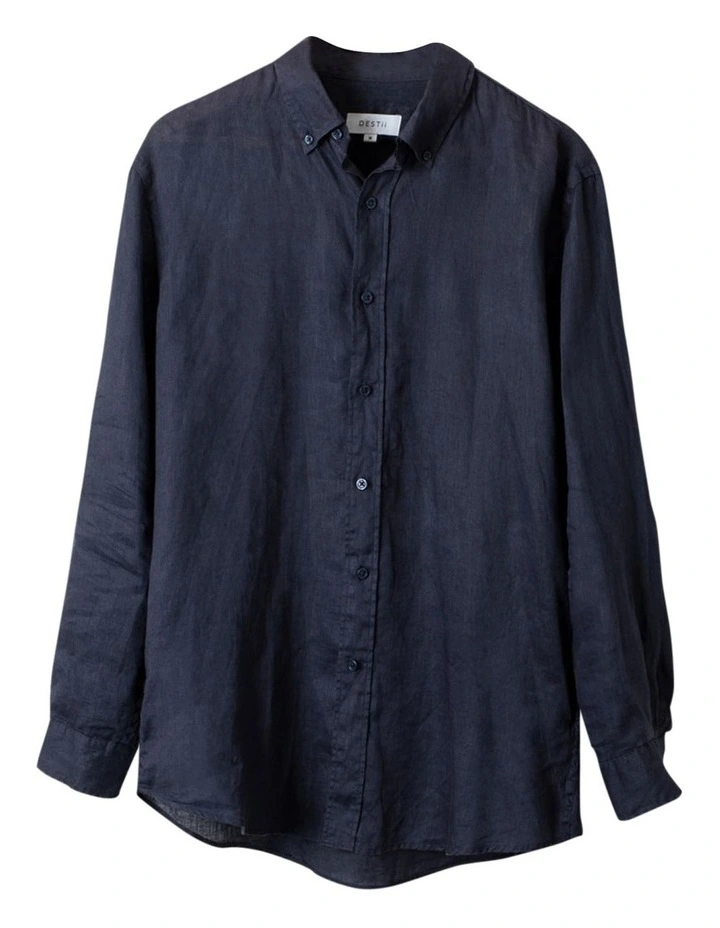 Long Sleeve Linen Shirt in Navy image 6