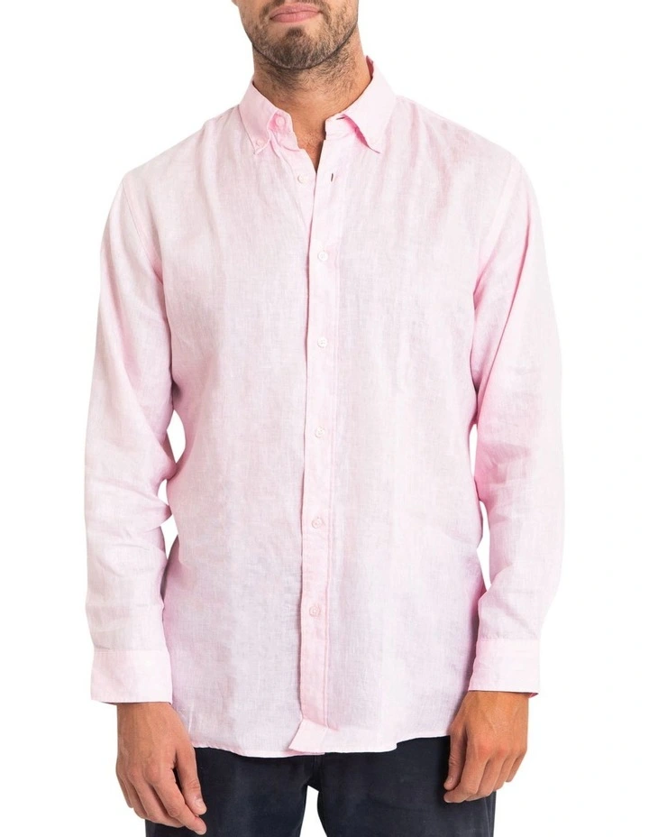 Long Sleeve Linen Shirt in Pink image 1