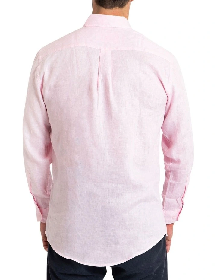 Long Sleeve Linen Shirt in Pink image 2