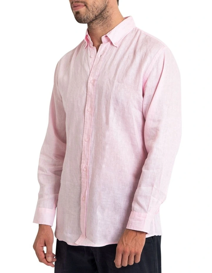 Long Sleeve Linen Shirt in Pink image 3