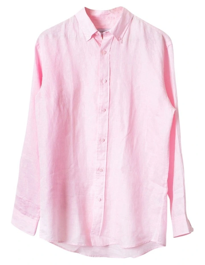 Long Sleeve Linen Shirt in Pink image 5