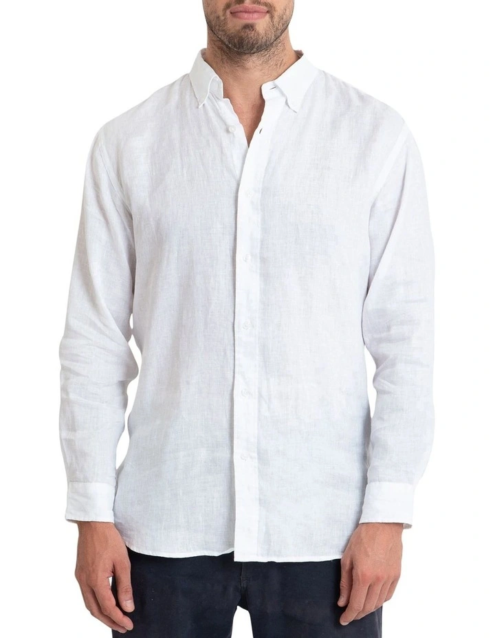 Long Sleeve Linen Shirt in White image 1