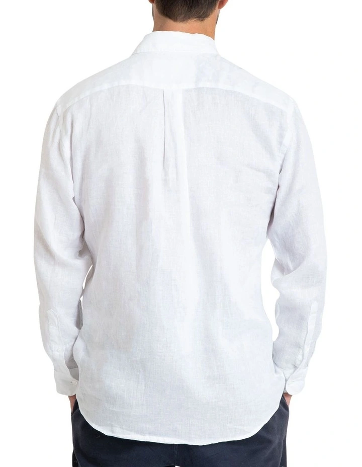 Long Sleeve Linen Shirt in White image 2