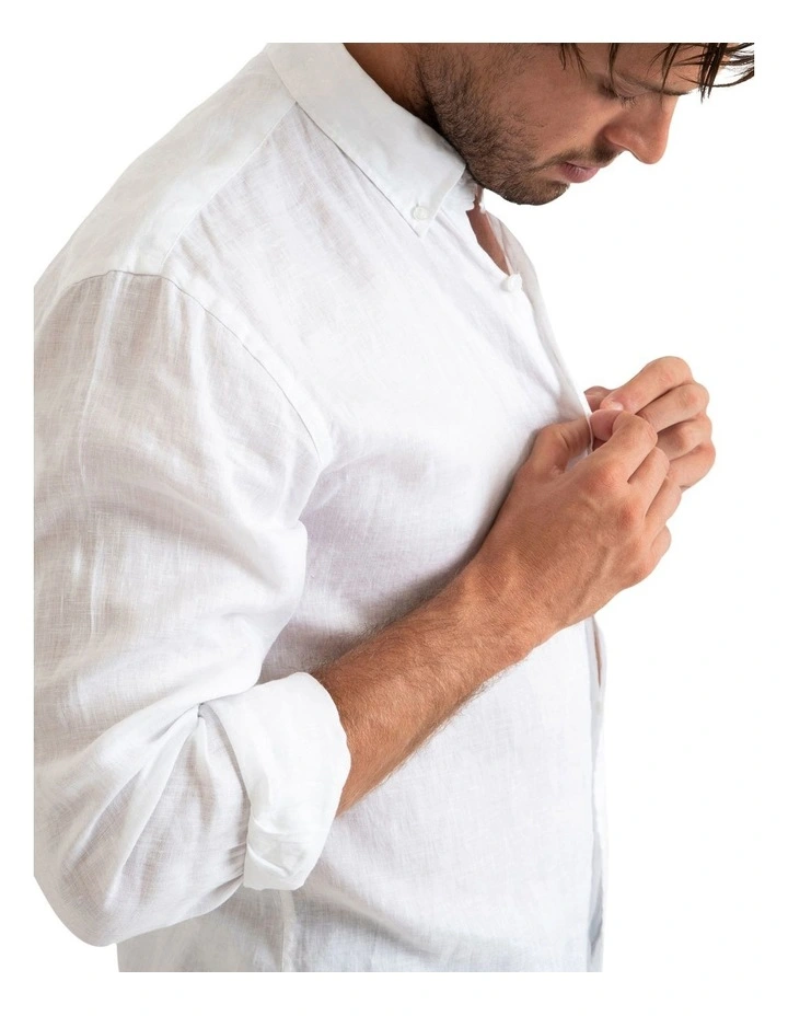 Long Sleeve Linen Shirt in White image 4