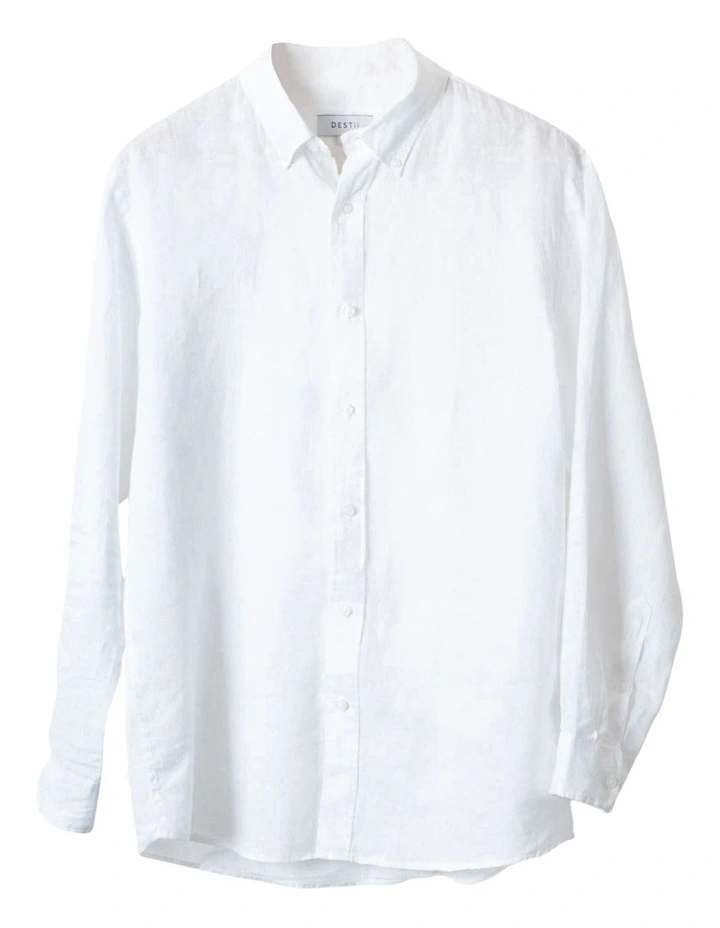 Long Sleeve Linen Shirt in White image 5