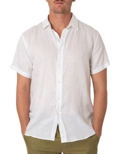 Short Sleeve Linen Shirt in White